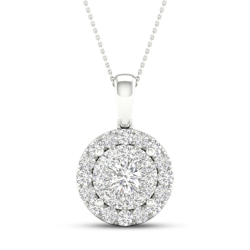 Multi-Diamond Necklace 1 ct tw Round-Cut 10K White Gold 18"