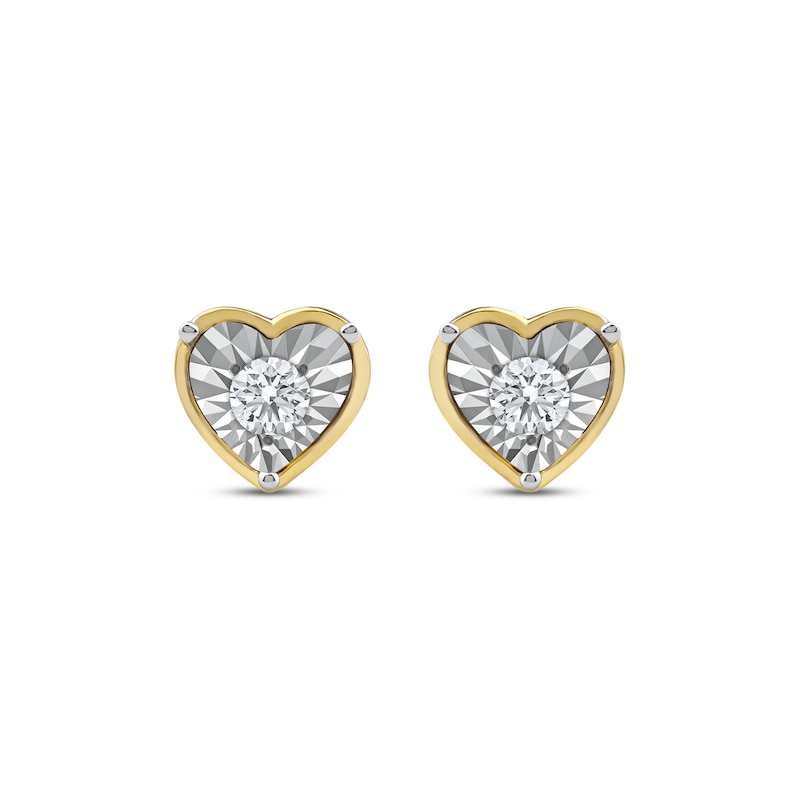 Round-Cut Diamond Solitaire Heart Frame Stud Earrings 1/8 ct tw 10K Yellow Gold (I/I3)