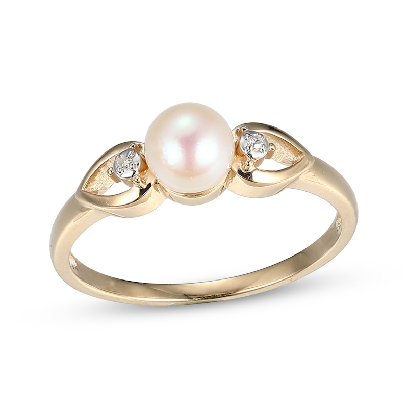 Cultured Pearl & Diamond Accent Heart Ring 10K Yellow Gold