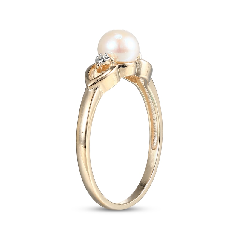 Cultured Pearl & Diamond Accent Heart Ring 10K Yellow Gold