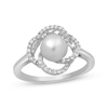 Thumbnail Image 0 of Cultured Pearl & White Lab-Created Sapphire Orbit Ring Sterling Silver