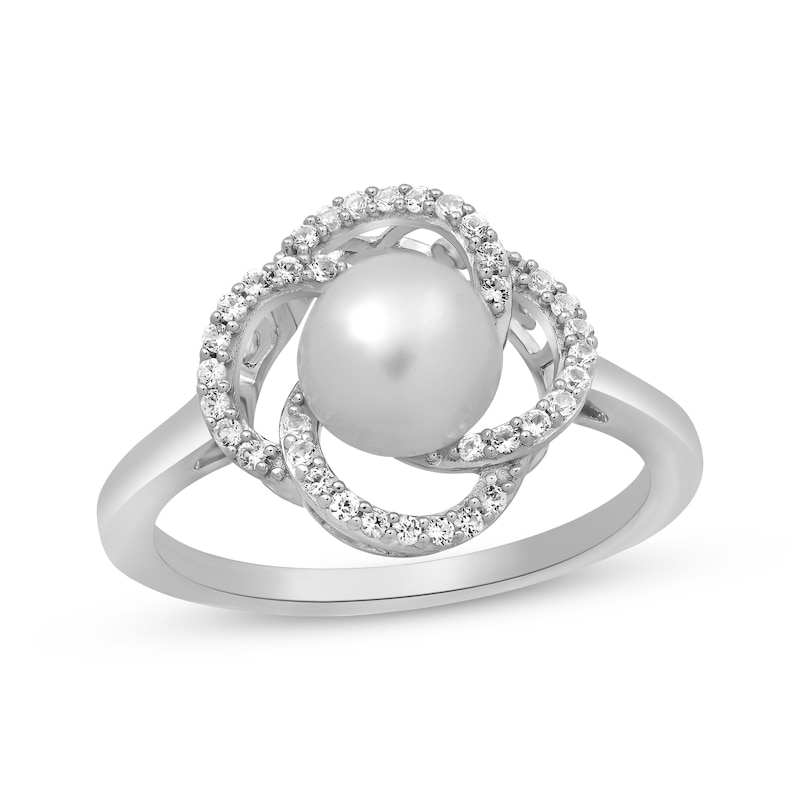 Cultured Pearl & White Lab-Created Sapphire Orbit Ring Sterling Silver
