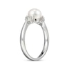 Thumbnail Image 1 of Cultured Pearl & White Lab-Created Sapphire Ring Sterling Silver