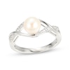 Thumbnail Image 0 of Cultured Pearl & White Lab-Created Sapphire Twist Shank Ring Sterling Silver