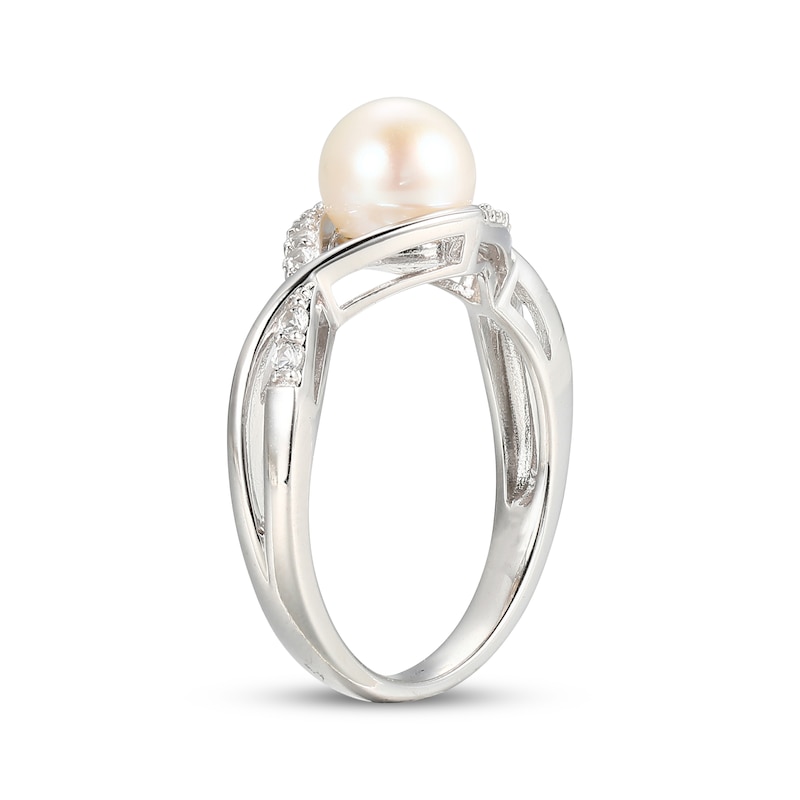 Cultured Pearl & White Lab-Created Sapphire Twist Shank Ring Sterling Silver