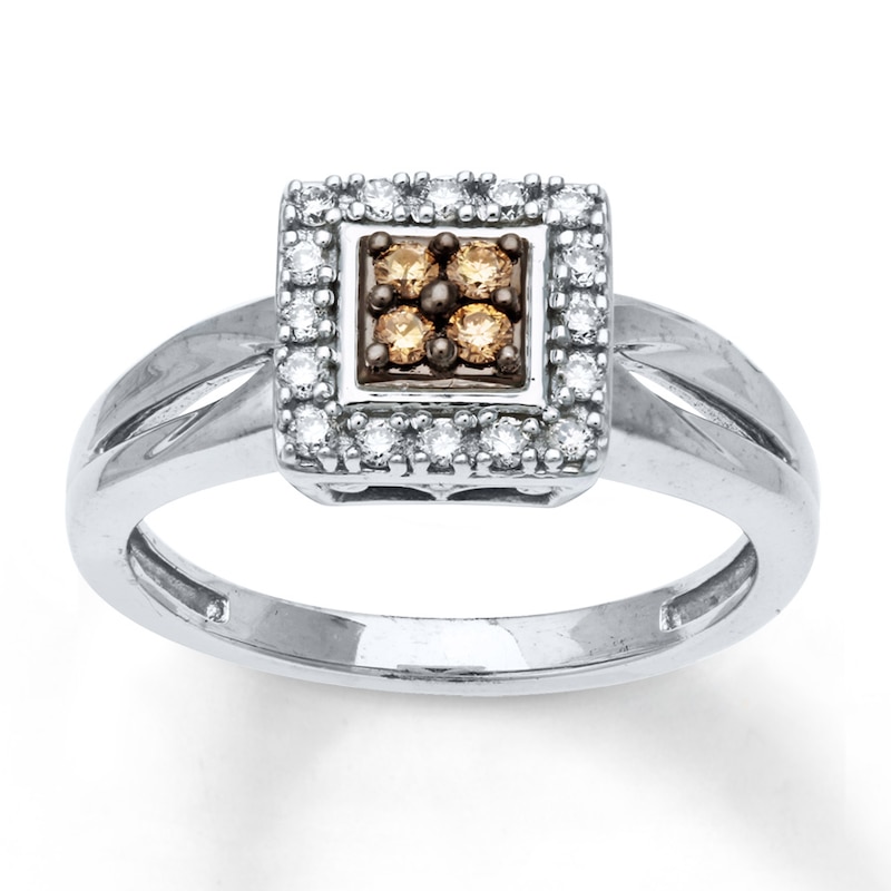 Brown Diamond Ring 1/4 ct tw Round-cut Sterling Silver