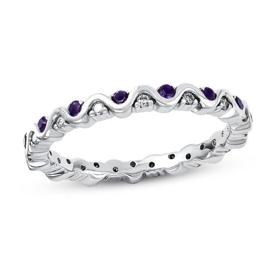 Stackable Amethyst Ring 1/8 ct tw Diamonds Sterling Silver