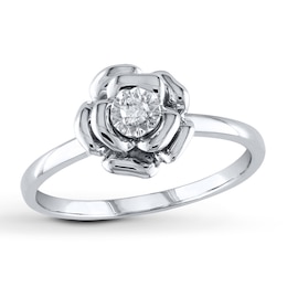 Diamond Flower Promise Ring 1/20 Carat Round-cut Sterling Silver