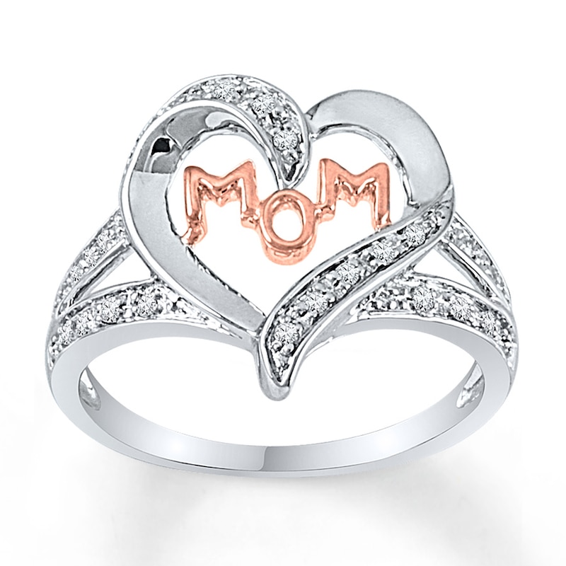 Mom Heart Ring 1/10 ct tw Diamonds Sterling Silver/10K Gold