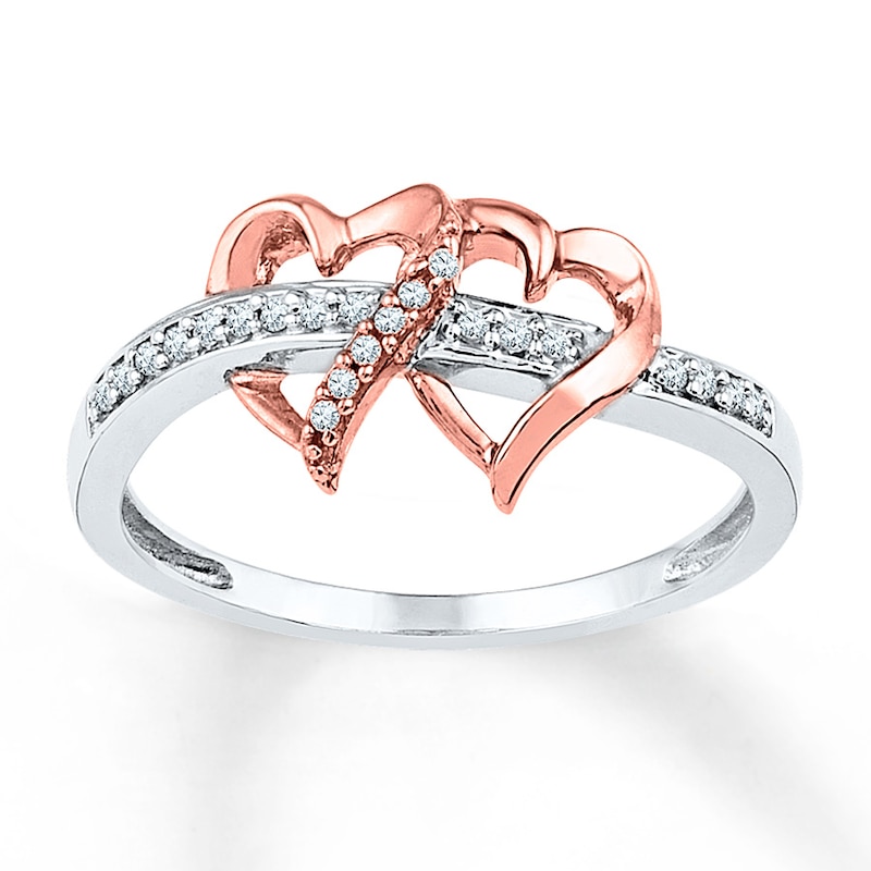Diamond Heart Ring 1/10 cttw Round-cut Sterling Silver & 10K Rose Gold
