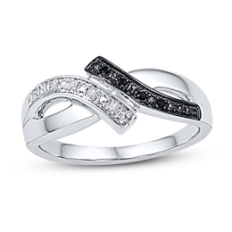 Black/White Diamond Ring Round-cut Sterling Silver