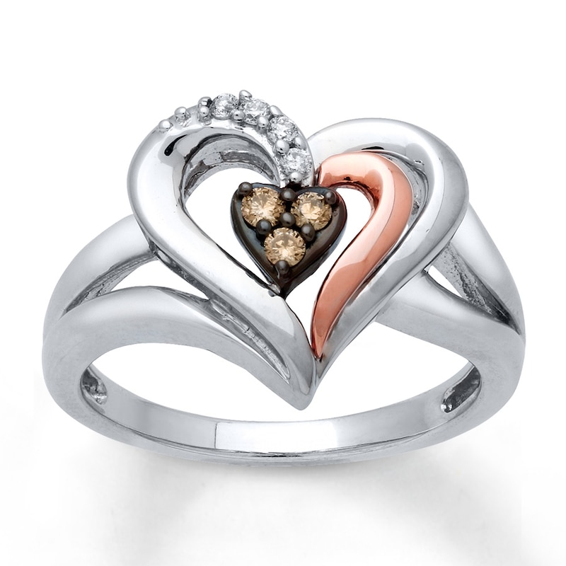 Diamond Heart Ring 1/10 ct tw Brown/White Sterling Silver