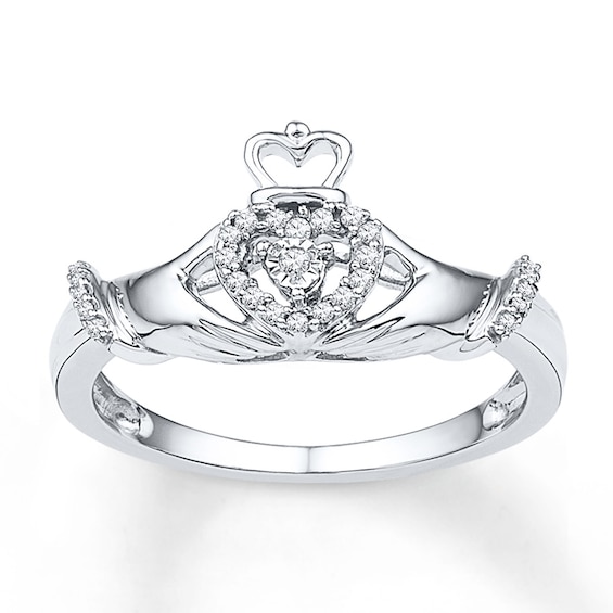 Irish Claddagh Promise Ring Sterling Silver Simulated Peridot Heart AND Round Simulated Diamond Accent Claddagh Engagement Ring