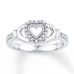 Claddagh Promise Ring 1/8 ct tw Diamonds Sterling Silver