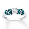 Blue & White Diamonds 1/8 ct tw Round-cut Sterling Silver Promise Ring