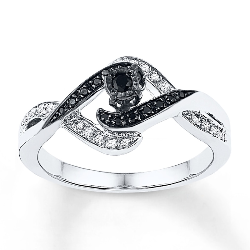 Black & White Diamonds 1/5 ct tw Round-cut Sterling Silver Ring