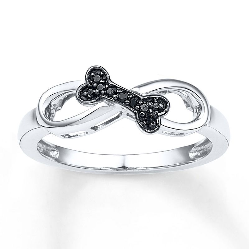 Bone Infinity Ring 1/20 ct tw Black Diamonds Sterling Silver