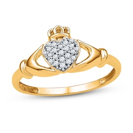 Diamond Claddagh Promise Ring 1/10 ct tw Round-cut 10K Yellow Gold
