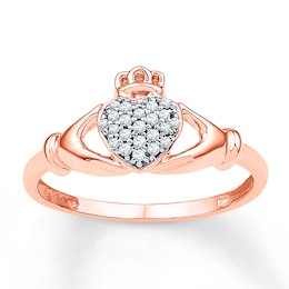 Diamond Claddagh Promise Ring 1/10 ct tw Round-cut 10K Rose Gold