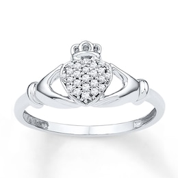 Diamond Claddagh Promise Ring 1/10 ct tw Round-cut 10K White Gold