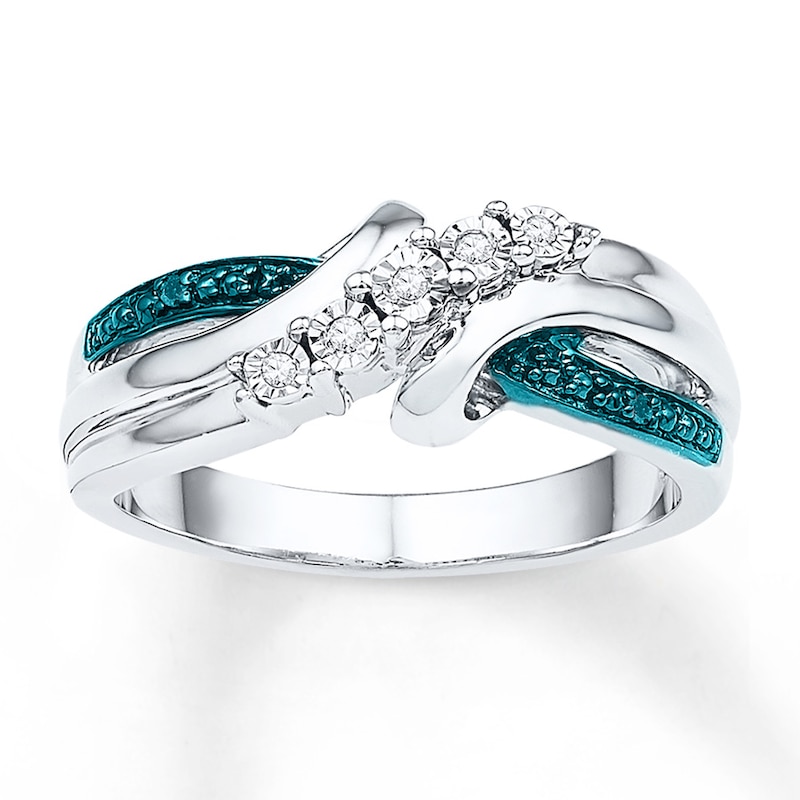 Main Image 1 of Blue & White Ring Diamond Accents Sterling Silver