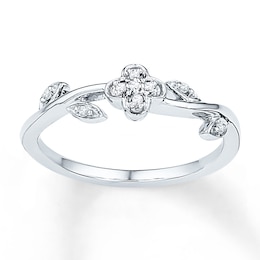 Midi Flower Ring Diamond Accents Sterling Silver