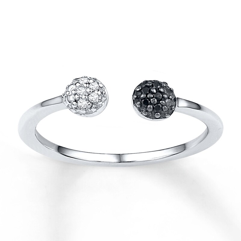 Midi Ring Black & White Diamonds Sterling Silver