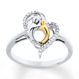 Mother & Child Ring 1/15 cttw Diamonds Sterling Silver & 10K Yellow Gold