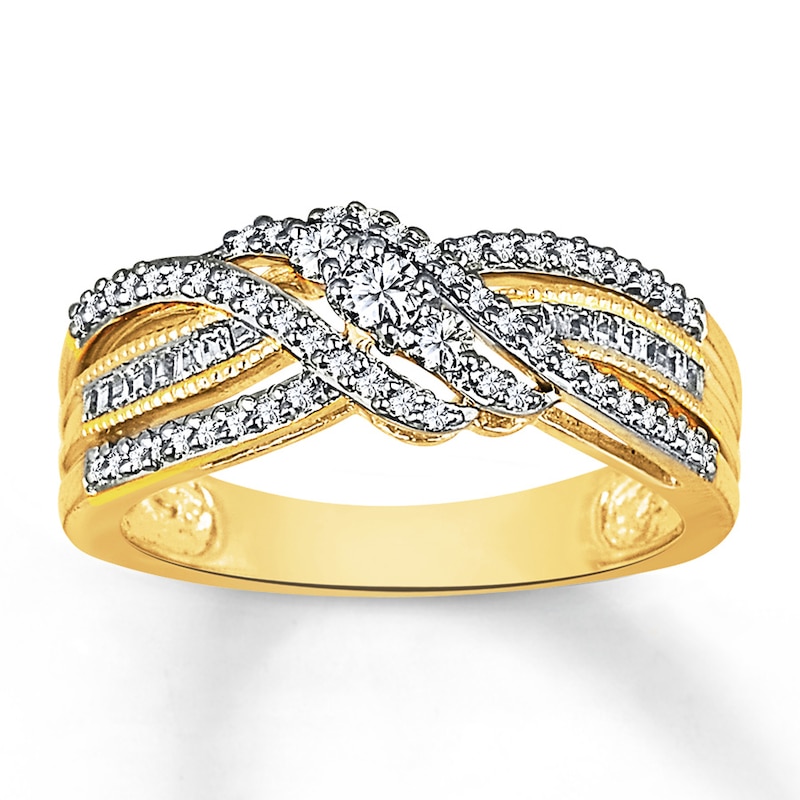 Main Image 1 of Diamond Ring 3/8 ct tw Baguette & Round-cut 10K Yellow Gold