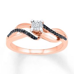 Diamond Promise Ring 1/6 ct tw Black/White 10K Rose/White Gold