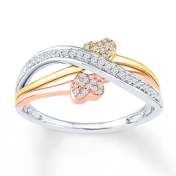 Diamond Heart Ring 1/6 ct tw Round-cut 10K Tri-Color Gold