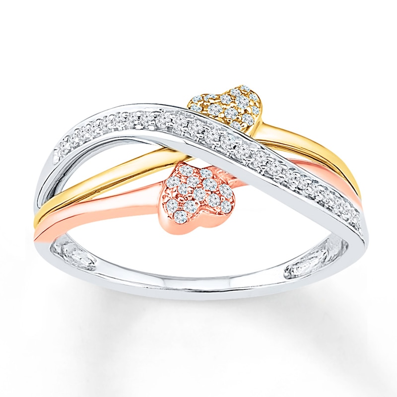 Main Image 1 of Diamond Heart Ring 1/6 ct tw Round-cut 10K Tri-Color Gold
