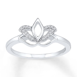Lotus Flower Ring 1/20 ct tw Diamonds Sterling Silver