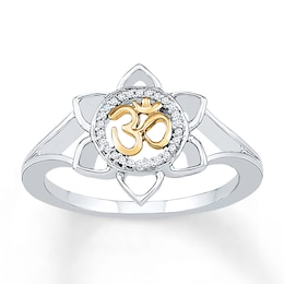 Om Lotus Symbol 1/20 ct tw Diamonds Sterling Silver/10K Gold