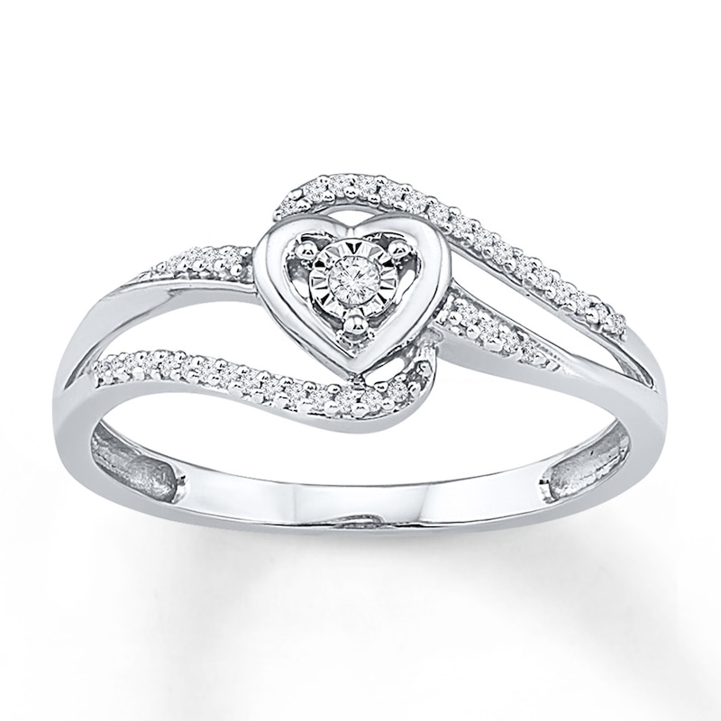 Heart Promise Ring 1/10 ct tw Diamonds 10K White Gold
