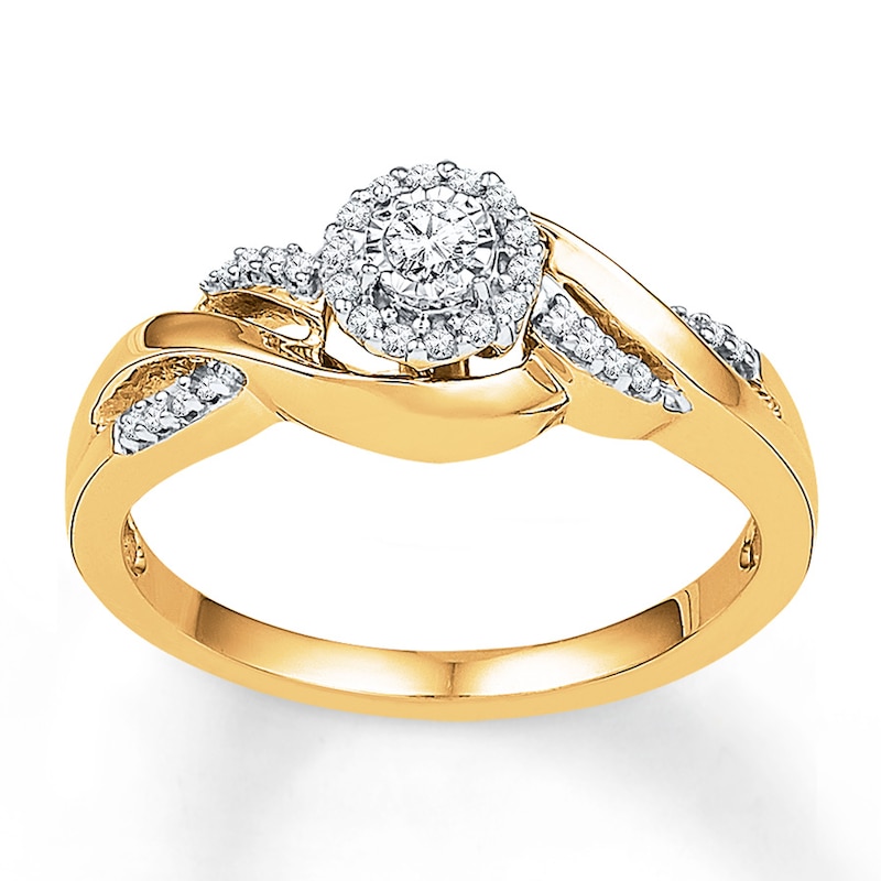 3 Diamond Promise Ring in 10K Yellow Gold 1/10 cttw, Size-4.5 G-H,I2-I3 