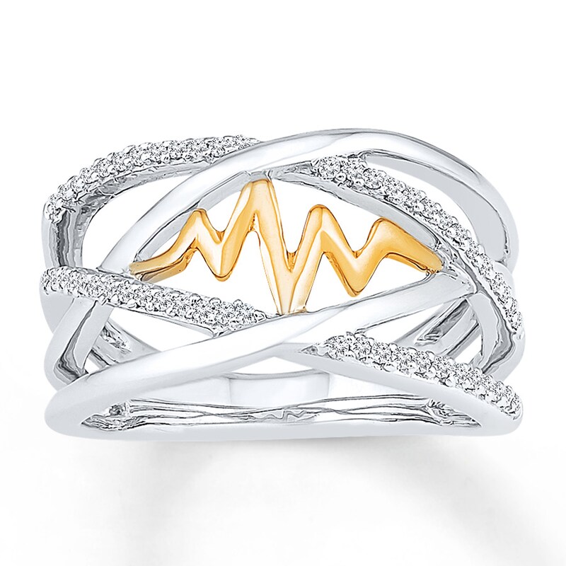 Main Image 1 of Heartbeat Ring 1/6 ct tw Diamonds Sterling Silver & 10K Yellow Gold