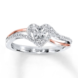 Diamond Heart Ring 1/10 carat tw Sterling Silver & 10K Rose Gold