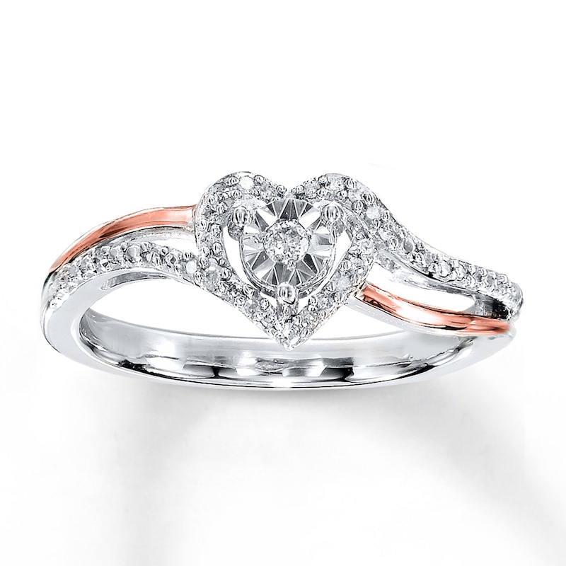 Diamond Heart Ring 1/10 carat tw Sterling Silver & 10K Rose Gold | Kay  Outlet