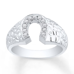 Men's Horseshoe Ring 1/5 ct tw Diamonds 10K White Gold