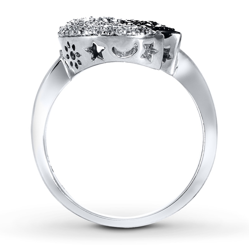 Moon & Star Ring 1/15 ct tw Black/White Sterling Silver