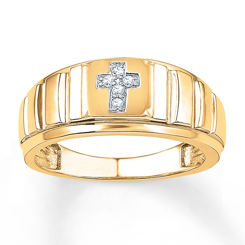 10kt Yellow Gold Mens Round Diamond Cross Band Ring 1/20 Cttw 