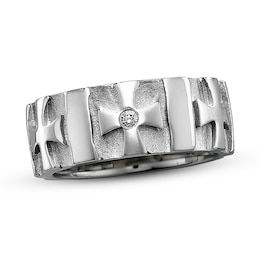 Men's 9mm Cross Ring Diamond Accent Stainless Steel