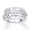 Flower Ring 1/6 ct tw Diamonds Sterling Silver