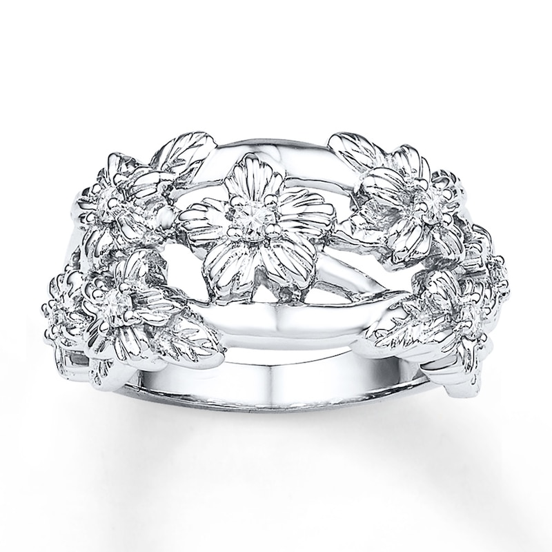 Flower Ring 1/6 ct tw Diamonds Sterling Silver