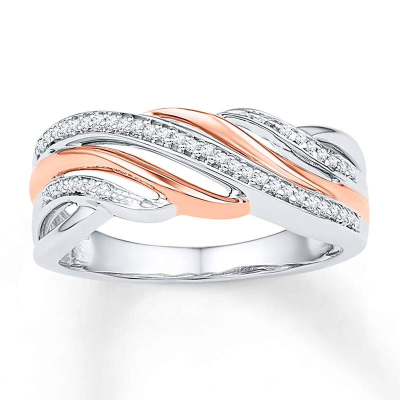 Main Image 1 of Diamond Ring 1/8 ct tw Round-cut Sterling Silver & 10K Rose Gold