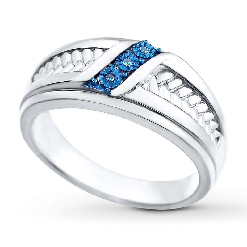 Men's Wedding Ring Blue Diamond Accents Sterling Silver