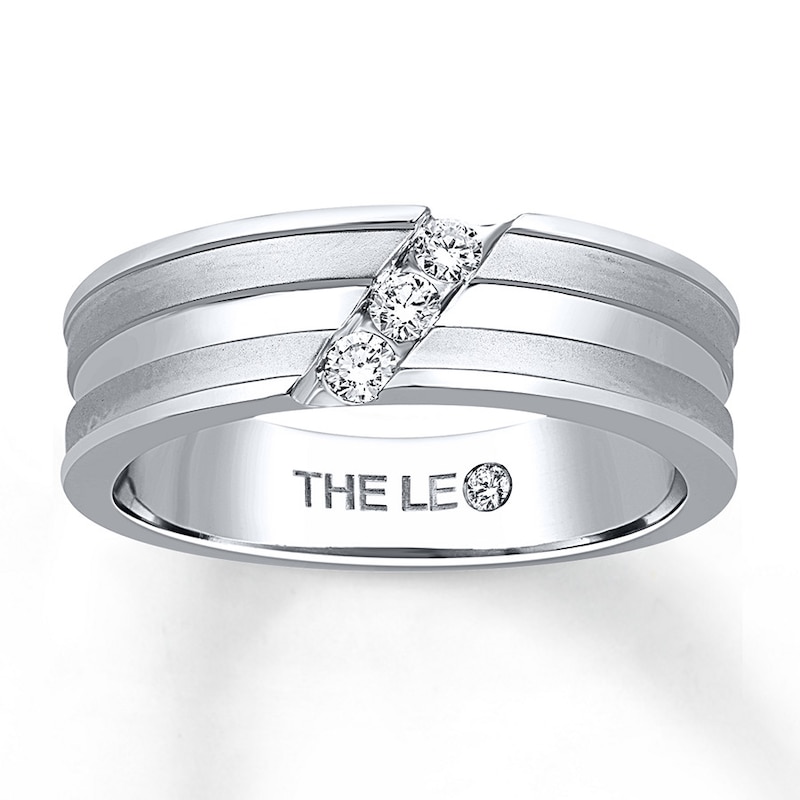 Main Image 1 of Men's THE LEO Diamond Wedding Band 1/6 ct tw Round-cut 14K White Gold