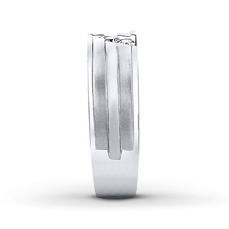 Main Image 3 of Men's THE LEO Diamond Wedding Band 1/6 ct tw Round-cut 14K White Gold