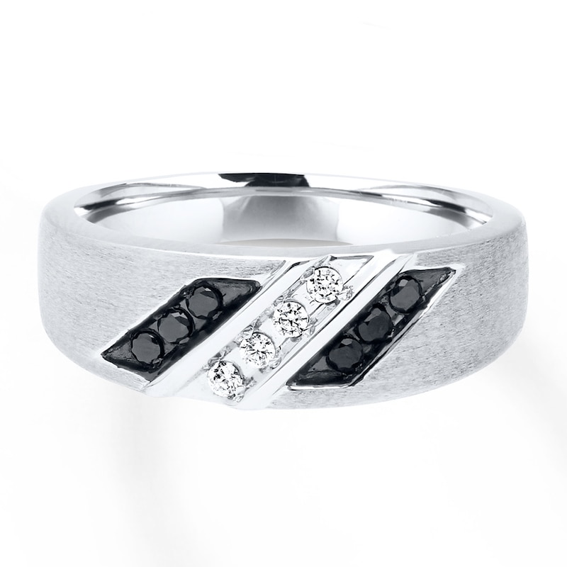 Main Image 1 of Men's Band 1/5 ct tw Black/White Diamonds 10K White Gold